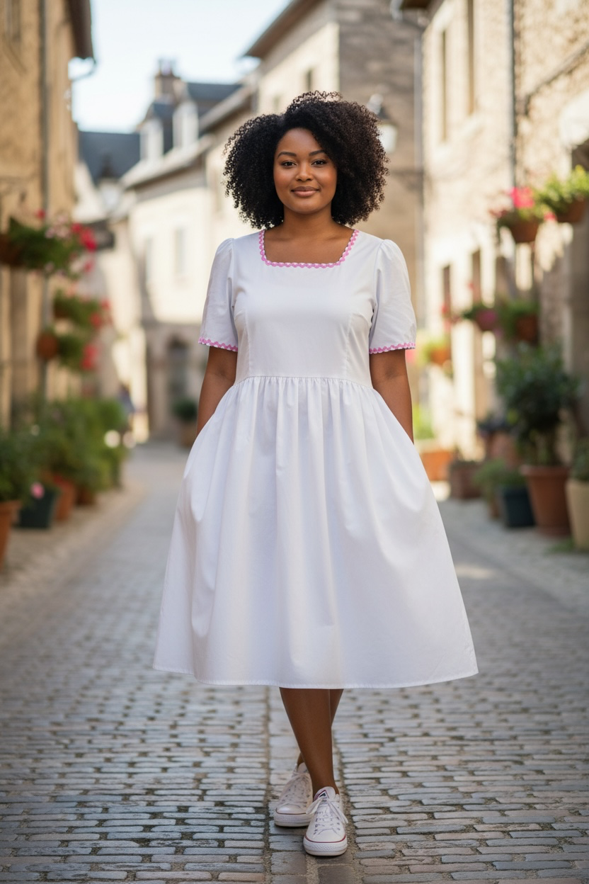 White,pink in arm dress
