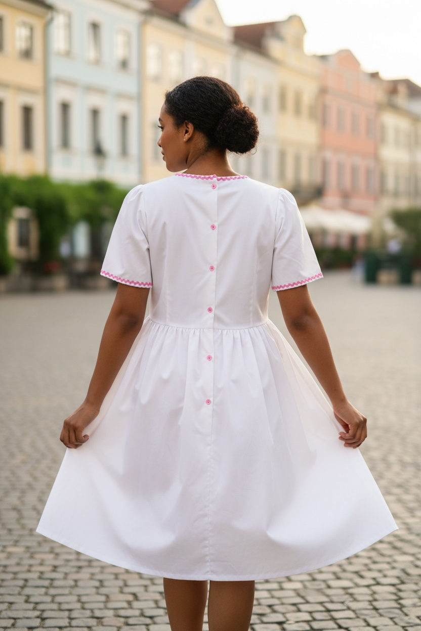 White,pink in arm dress