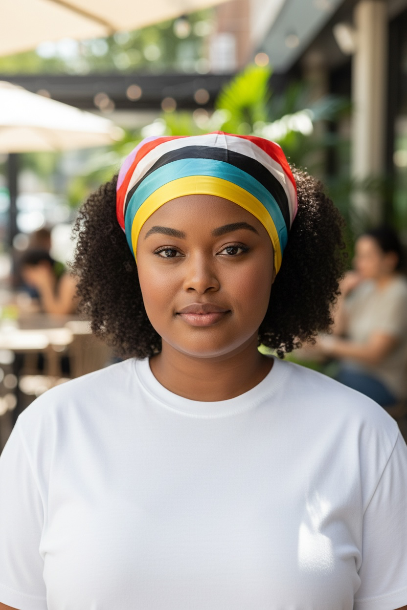 Women’s Multicolor Satin Striped Headwrap Headband, One Size, Casual